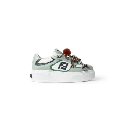 FENDI MATCH LOW TOP PLATFORM SHOES IN GREEN LEATHER 8E8721AY9NF1TO5